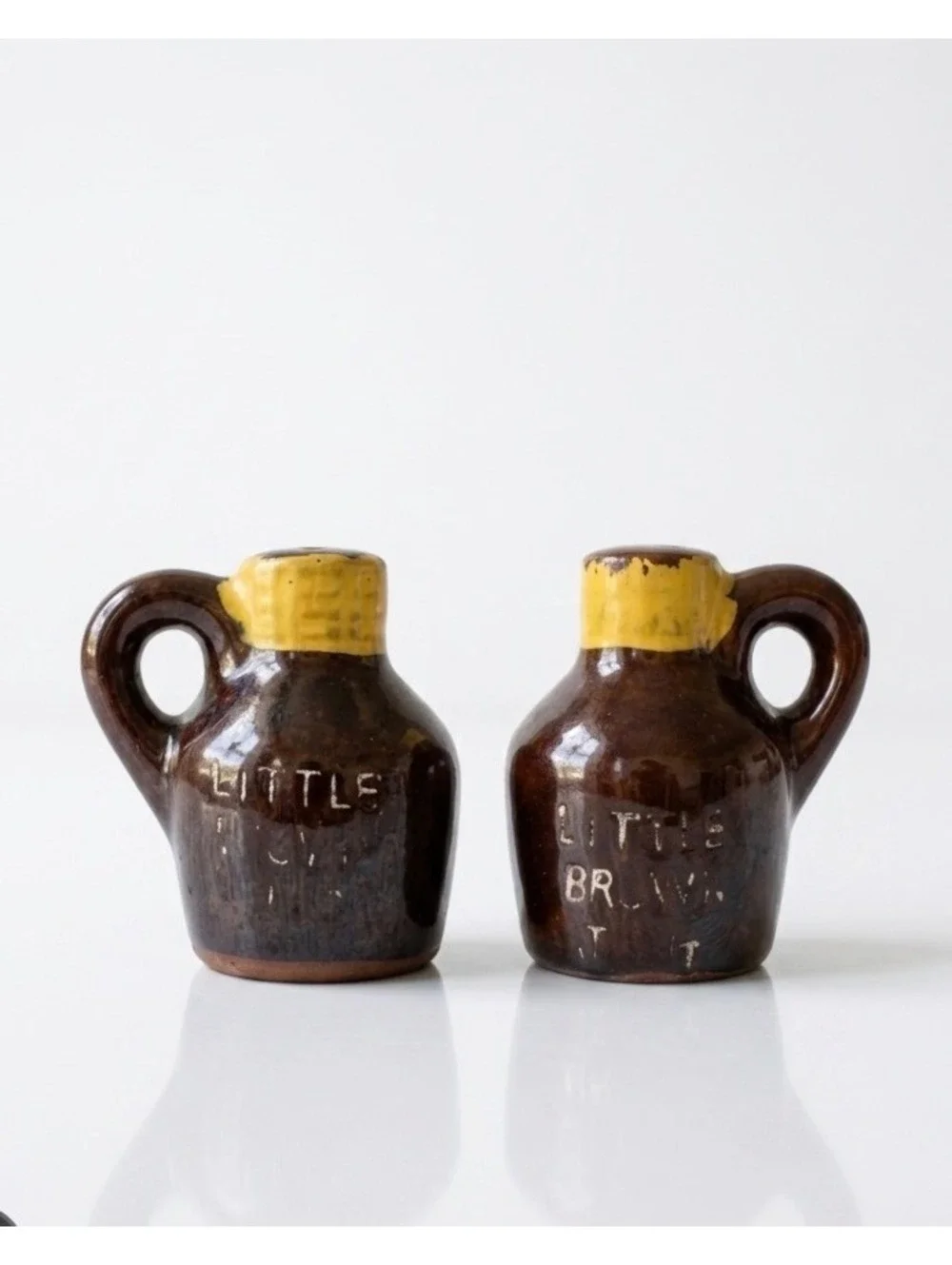 Vintage Little Brown Jug Salt & Pepper Shakers Brown Glazed Ceramic Set